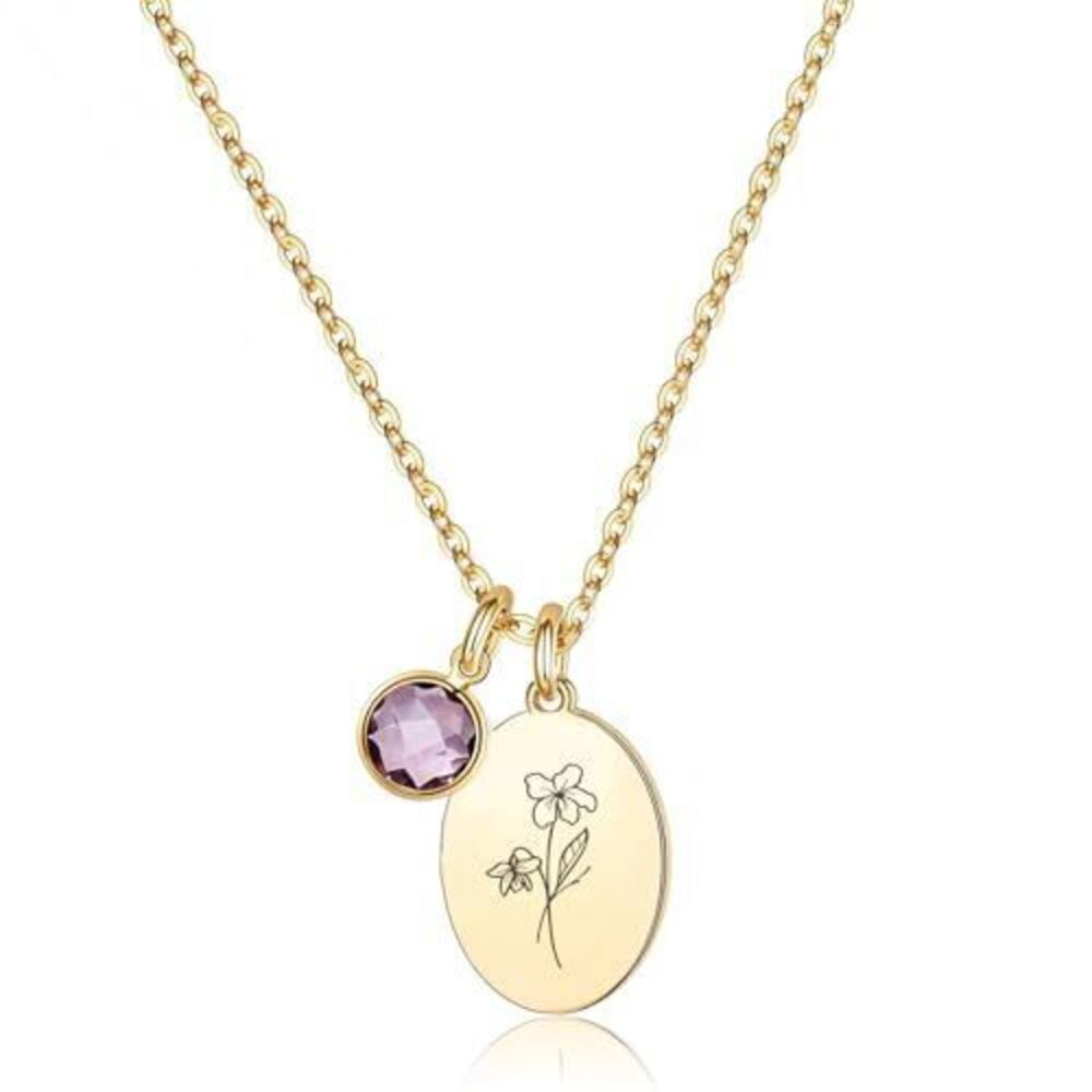 2213 Birth Flower Necklaces , 18K Gold Plated Dainty Birthstone Pendant